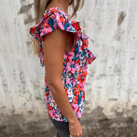 Damer Blomster Rüschensleeve Top Stilla