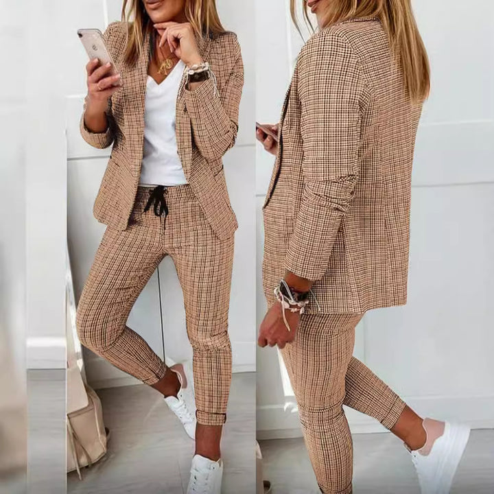 Dame elegant ternet mønster-jakke med elastisk talje Stilla