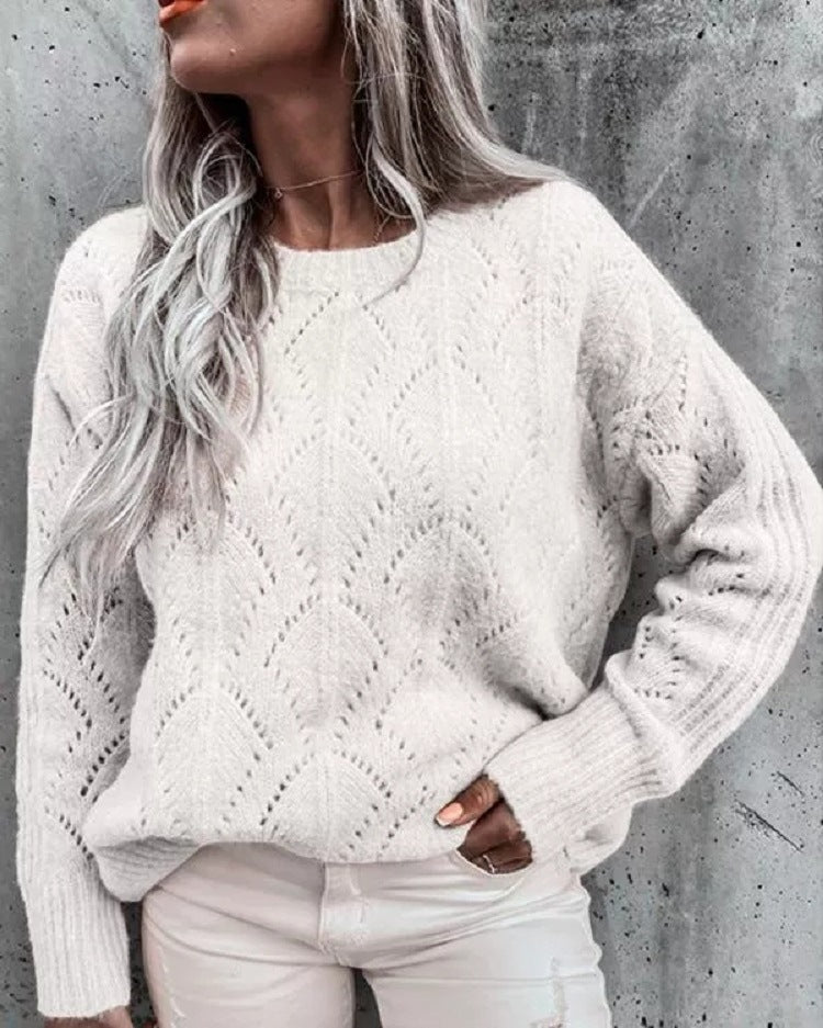 Dame elegant strikpullover med filigranmønster Stilla