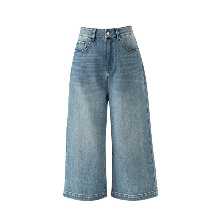 Dame Bred Denim Culottes med høj talje og løs pasform Stilla