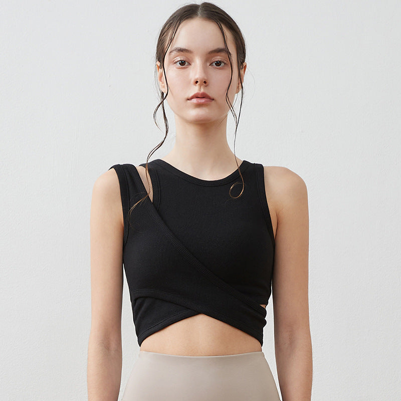 Dame Sporty Crop-Top med asymmetrisk indpakningsdesign og åndbar pasform Stilla