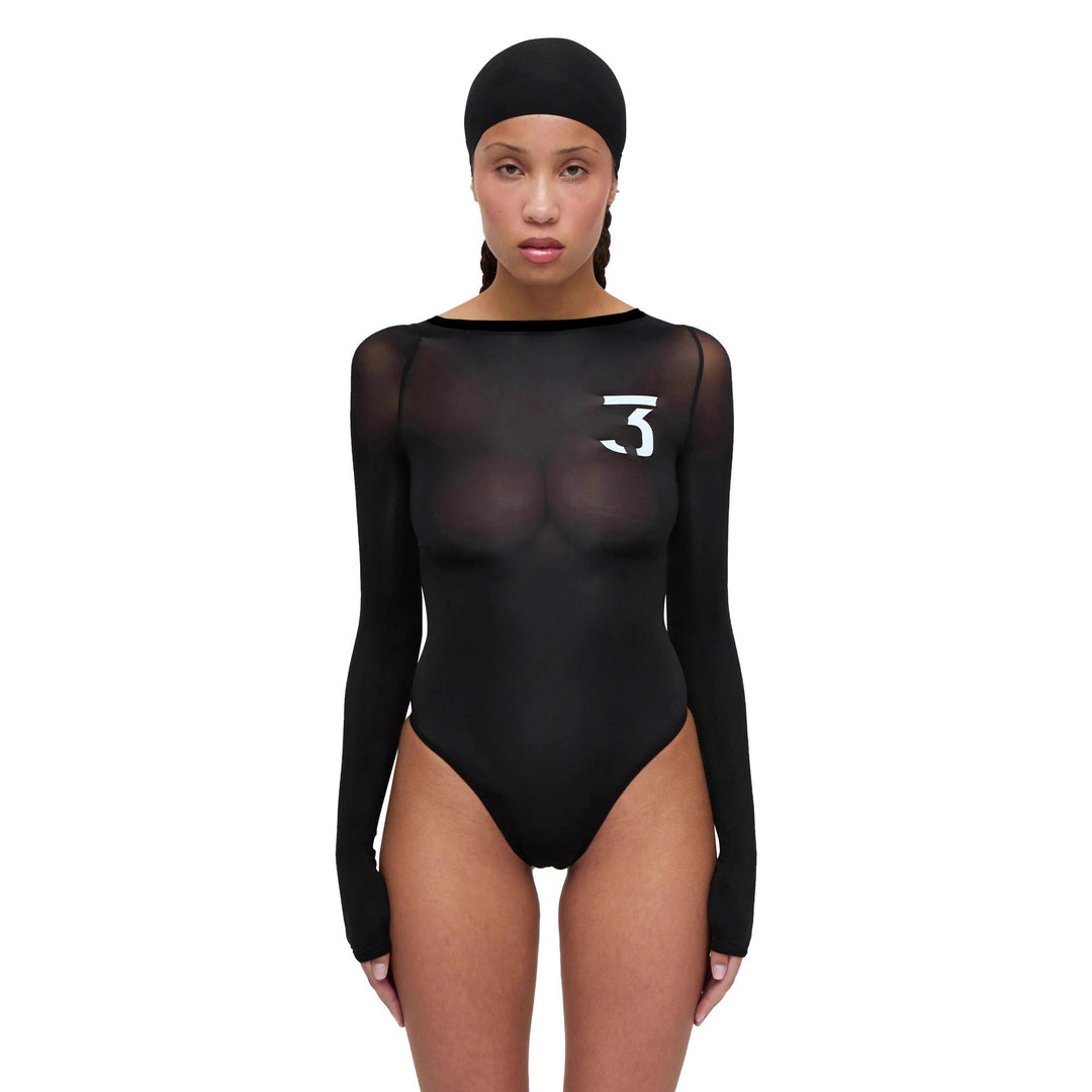 Damen eleganter Body mit transparenten Akzenten und Langarm Skovae