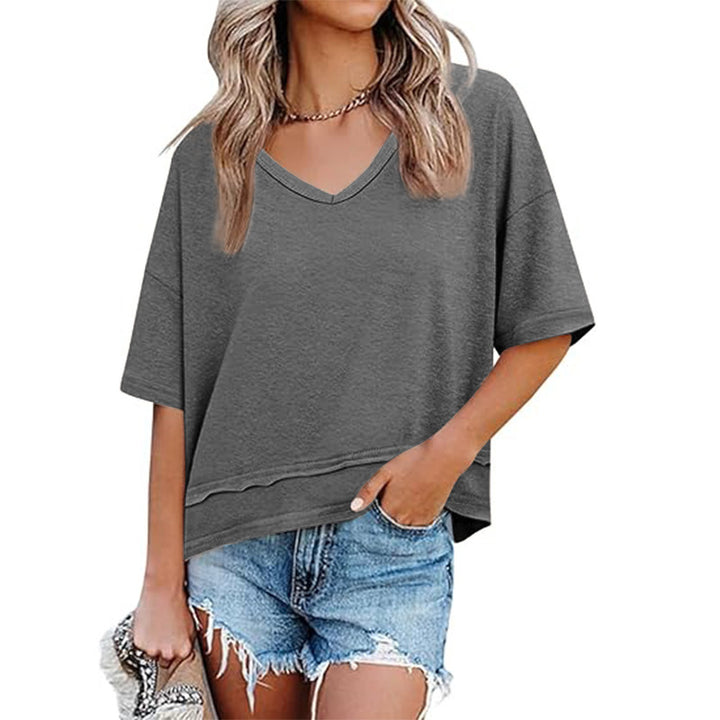 Dame afslappet V-hals oversized T-shirt Stilla