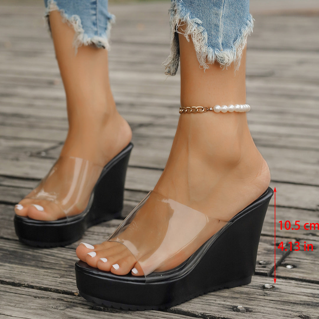 Dame nan transparente mules med PVC-dæksæler, høj kilehæle og skridsikre såler Skovae