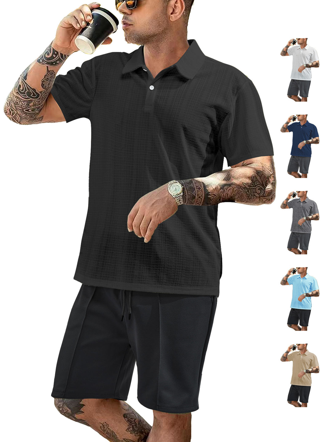 Herre Sporty Poloshirt og Shorts Sæt med åndbar teknologi Stilla