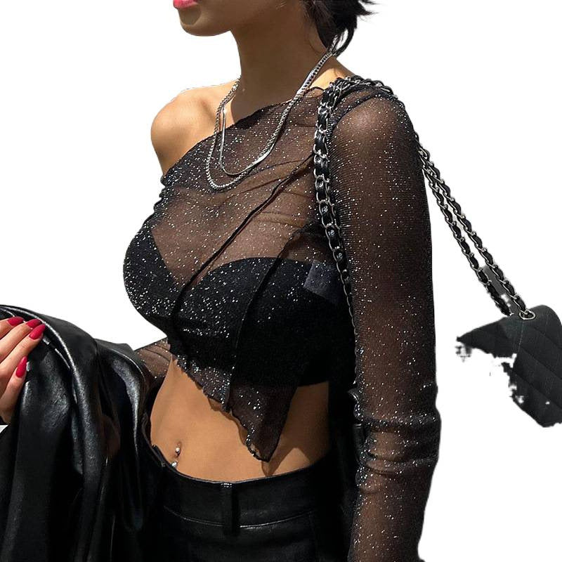 Dame Halvtransparente Bluse med funkende accenter Skovae