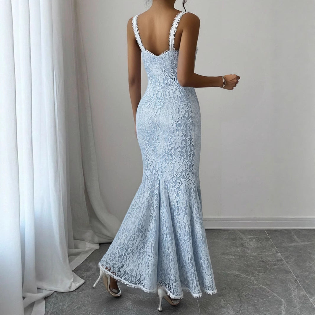Dame Elegant Spids Midi Kjole med Justerbare Stropper og Sløjfe Detalje Skovae