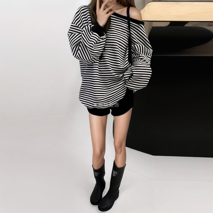Kvinder Casual Oversized Sweatshirt med et Moderne Stribet Mønster