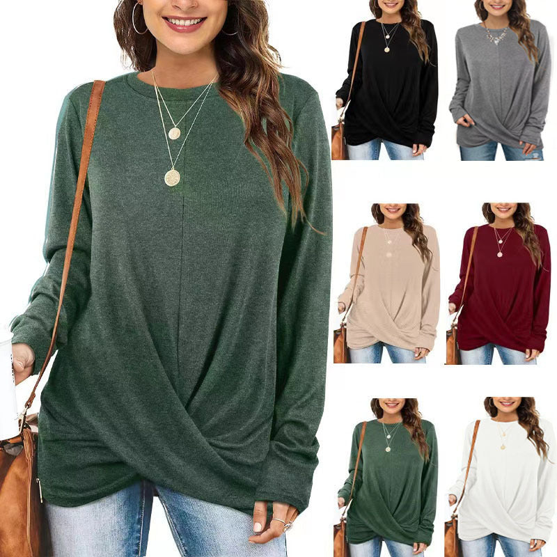 Stilla | Trendy Rund Hals Lange Ærmer Twist Strik Bluse