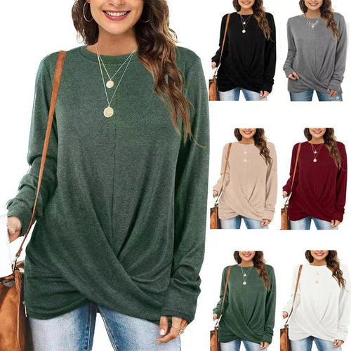 Stilla | Trendy Rund Hals Lange Ærmer Twist Strik Bluse
