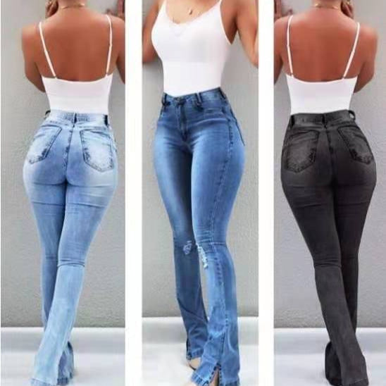 Dame Flared Jeans med Distressed-detaljer og høj talje Stilla