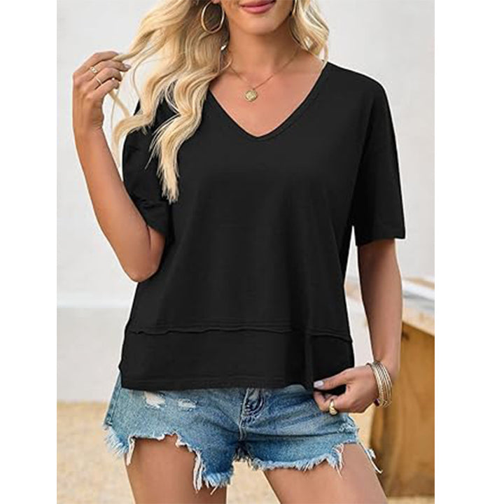 Dame afslappet V-hals oversized T-shirt Stilla