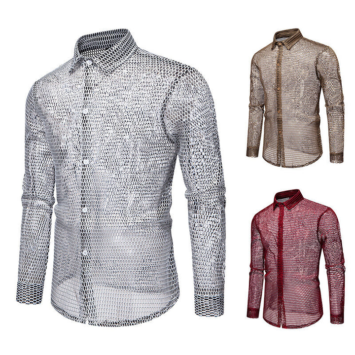 Herrer-Mesh-Overlay-Skjorte Stilla