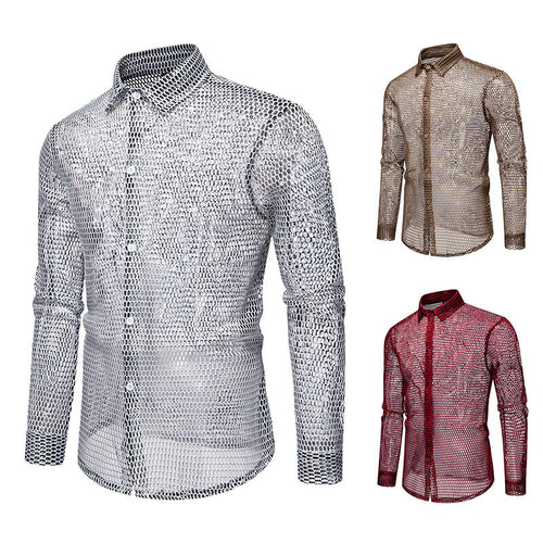 Herrer-Mesh-Overlay-Skjorte Stilla