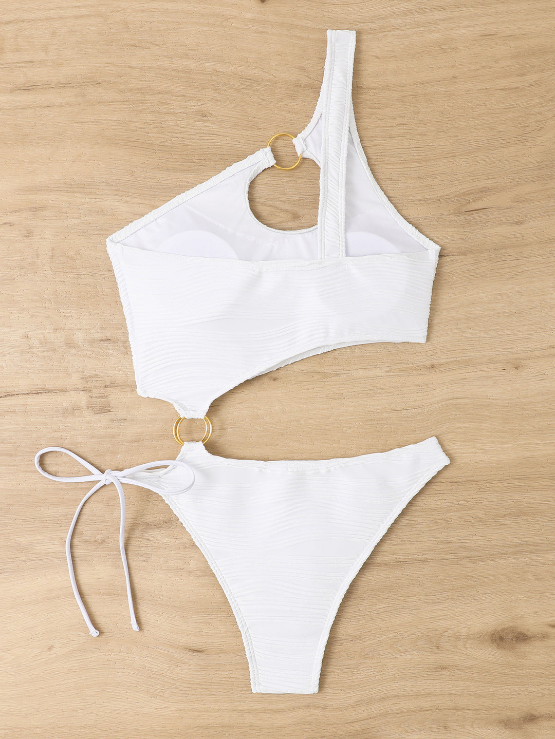 Dame Asymmetrisk Bikini-Sæt med mode ringe og struktureret stof Stilla