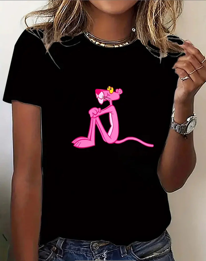 Dame T-shirt med høj kvalitets Pink Panther grafisk print Stilla