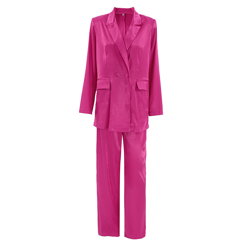 Damer Elegant Satin-blazer-sæt med unik skæring og løst affittede bukser Stilla