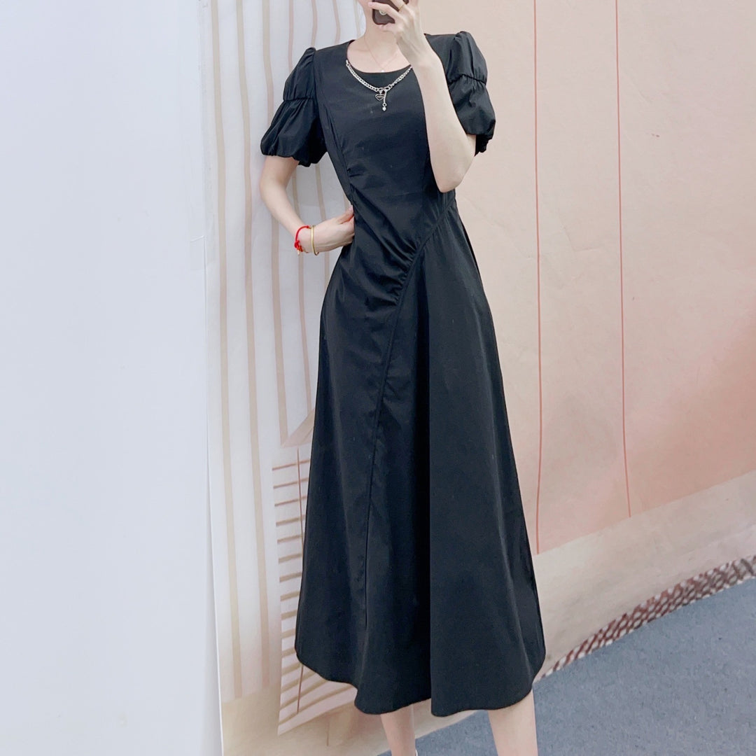 Dame Elegant Maxikjole med Puffærmer og Asymmetrisk Snit Stilla