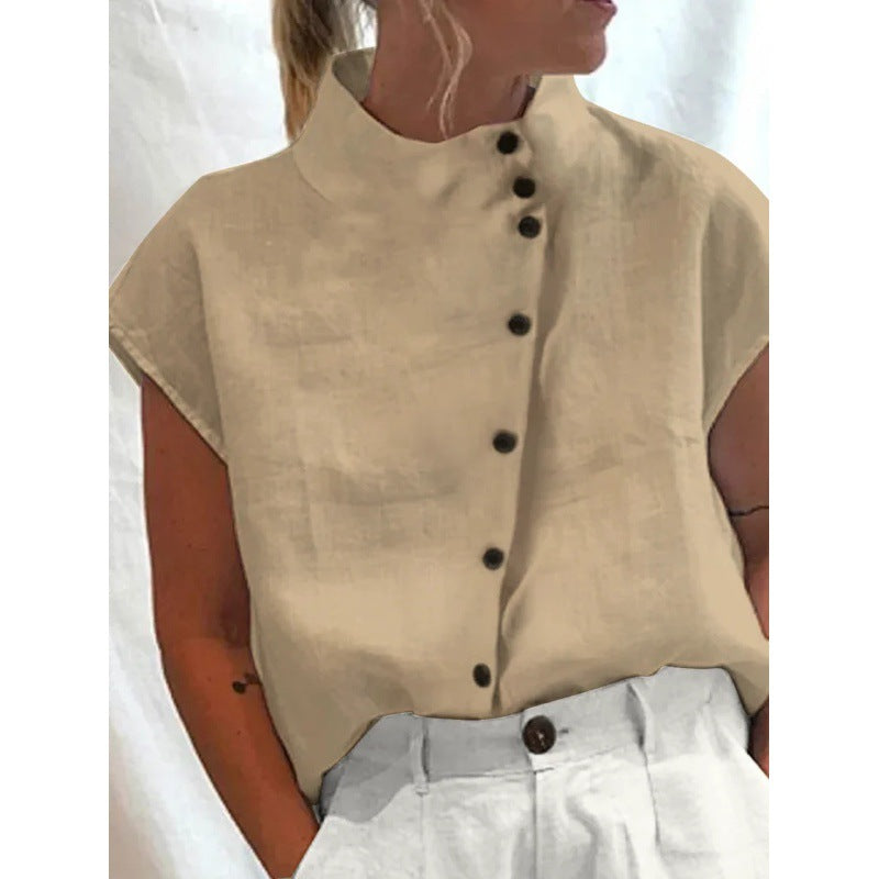 Dame Mandarin Krave Knap-op Bluse Stilla
