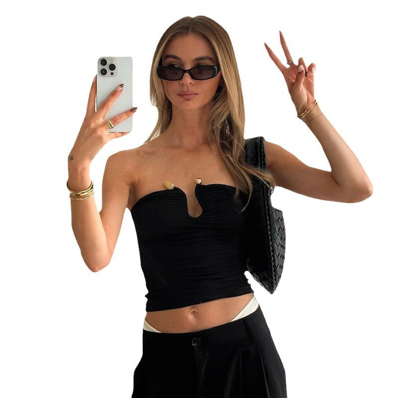 Dame Bandeau-top med ruching og elegante udsmykninger Stilla