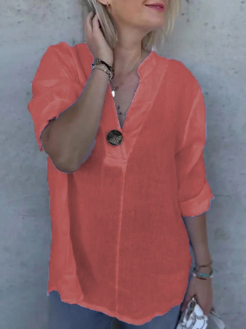 Dame linnedbluse med knapdetalje Stilla