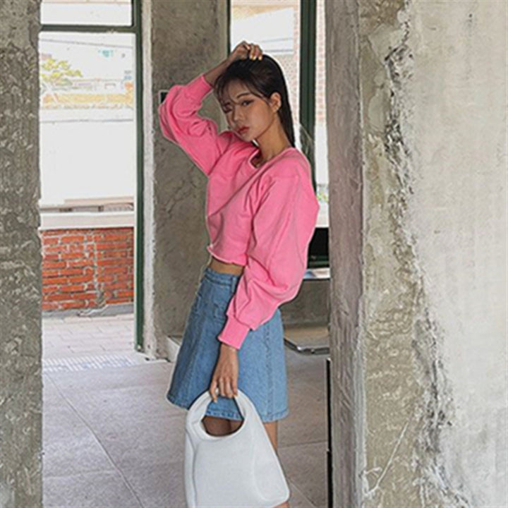 Kvindernes cropped sweatshirt med voluminøse ærmer Stilla 1772505824