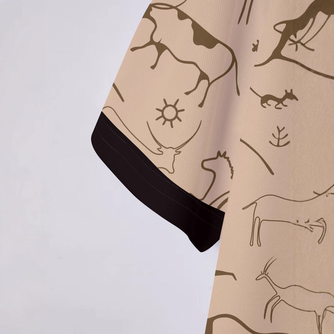 Herrer polo t-shirt med kreativ hulemaleri tryk og åndbare egenskaber Stilla