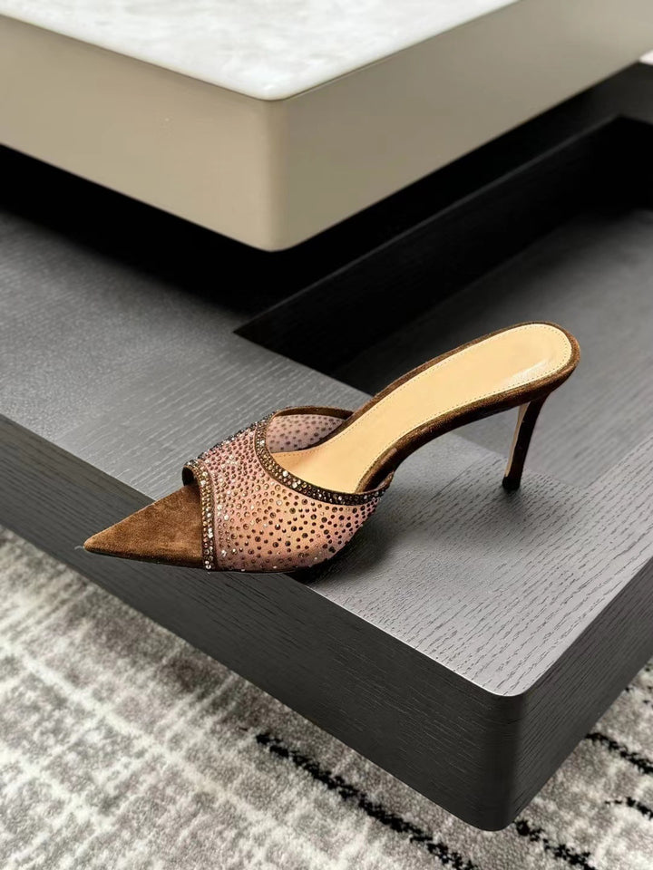 Dame Højhælede med Strass-applikationer Slide Sandaler Stilla