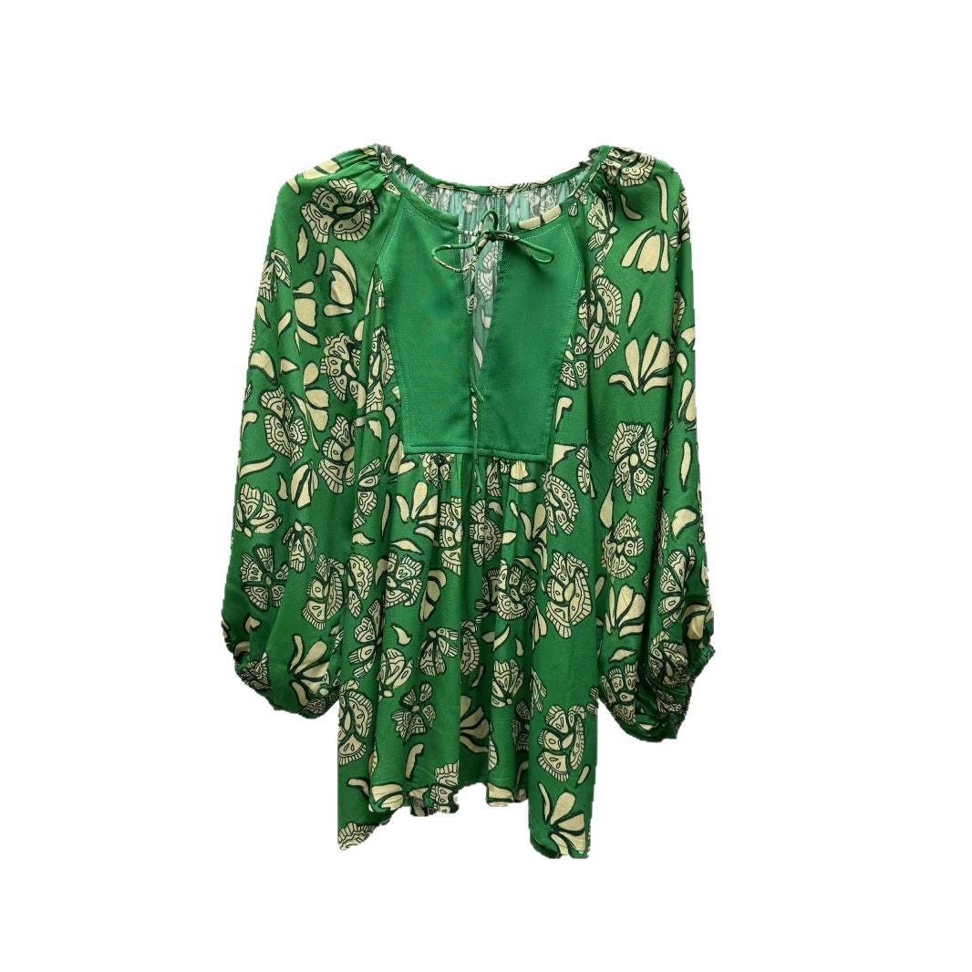 Damebluse med blomstermønster og bindedetalje Stilla