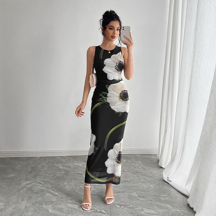 Dame elegant maxikjole med blomsterprint og figursyet silhuet Stilla