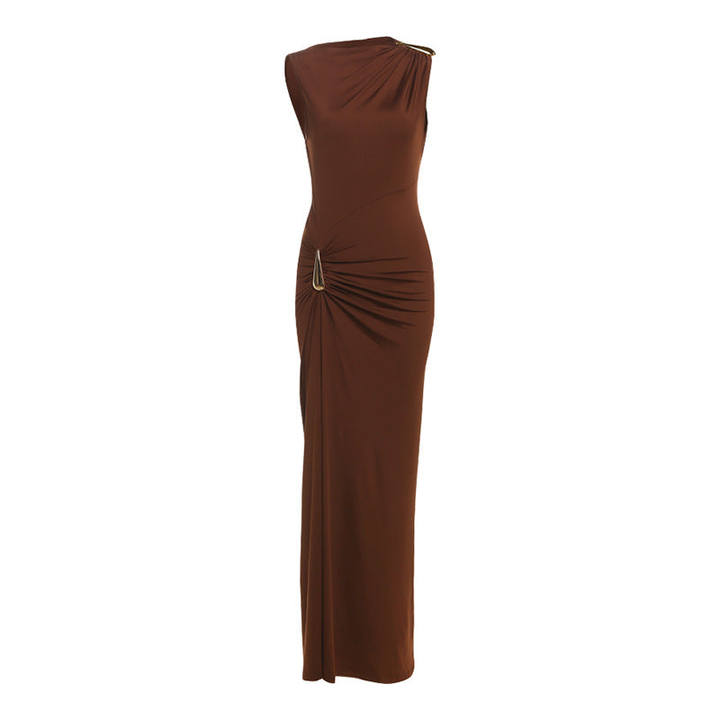 Dame Elegant Maxikjole med asymmetrisk snit og draperinger Skovae