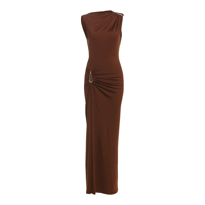 Dame Elegant Maxikjole med asymmetrisk snit og draperinger Skovae
