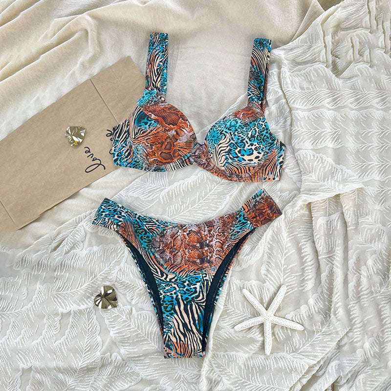 Damer Triangel-Bikini med innovativt dyremønster Skovae