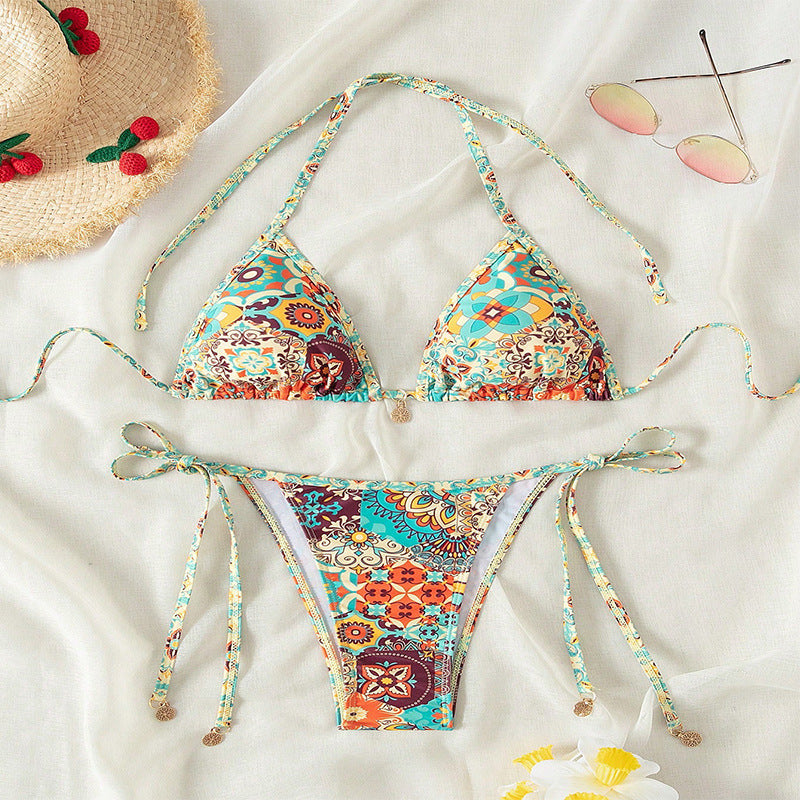 Damer Legestribet trekant-bikini med blomstermotiv Skovae