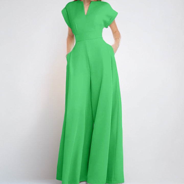 Dame elegant jumpsuit med bred ben og flot V-udskæring Stilla