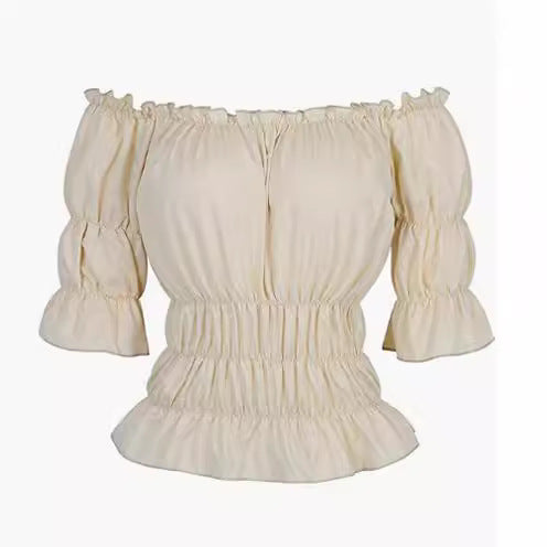 Dame Off-Shoulder Bluse med flæsedetalje og elastisk talje Stilla
