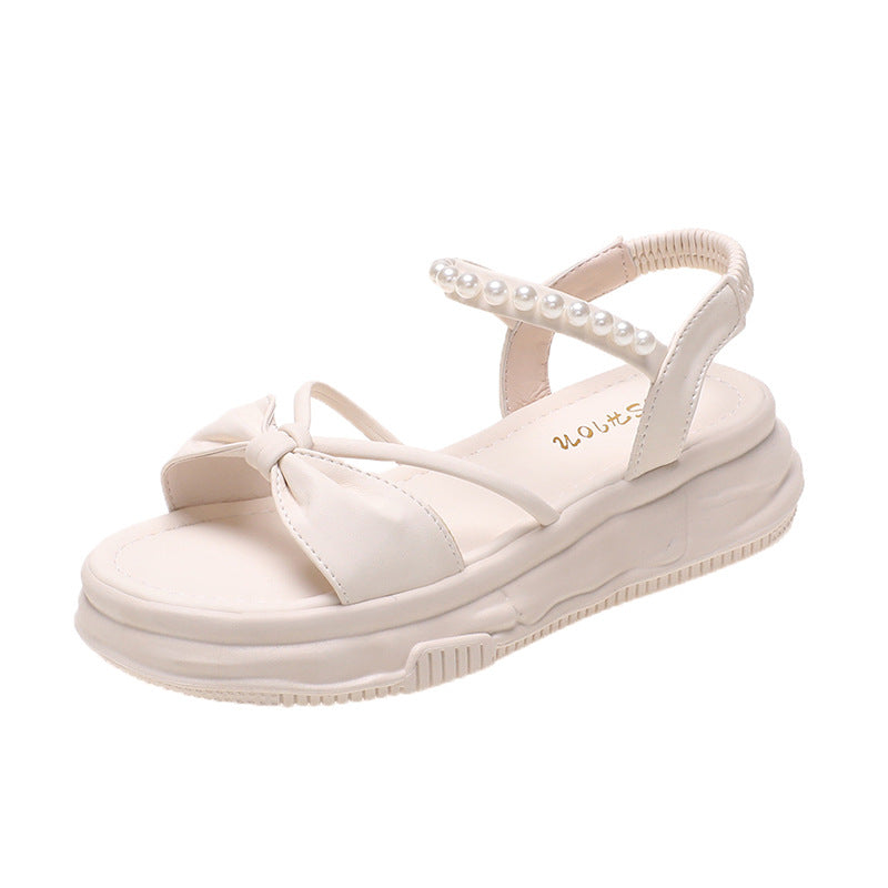 Dame sandaler med perleudsmykning og sløjfedetalje med tyk sål Stilla