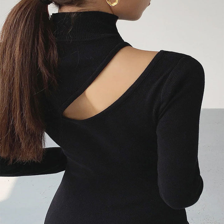 Dame Elegant maxikjole med asymmetrisk udskæring og høj krave Stilla