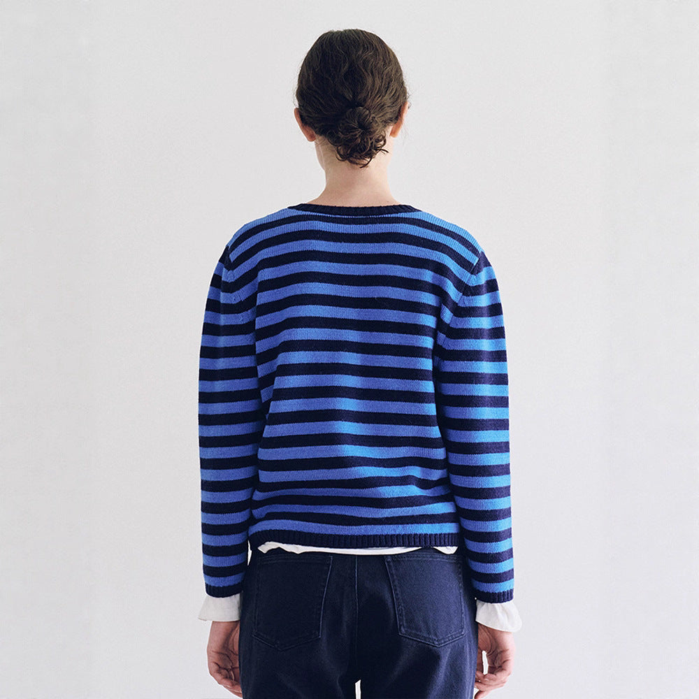 Kvinderne V-hals sweater med stribet mønster Stilla