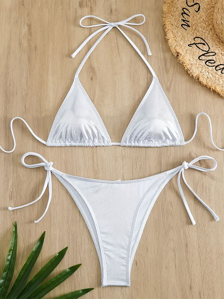 Dame triangel-bikini-sæt med justerbare stropper og skinnende design Stilla