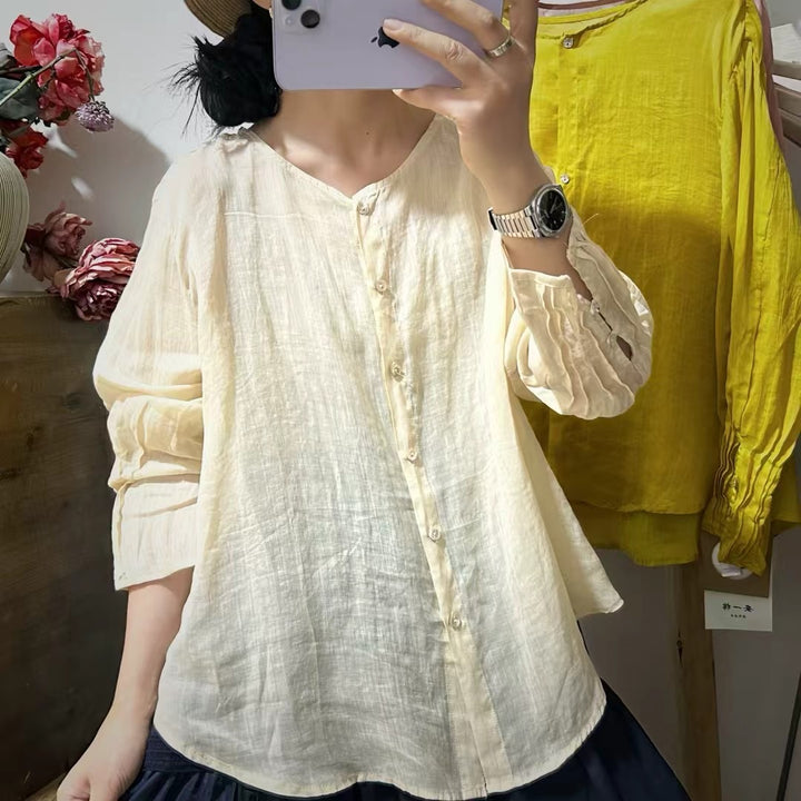 Dame Relaxed Fit Button-Up Bluse med foldede ærmer Stilla