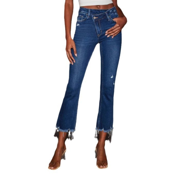 Dame Bootcut Jeans med frynset kant og trendy vask Stilla