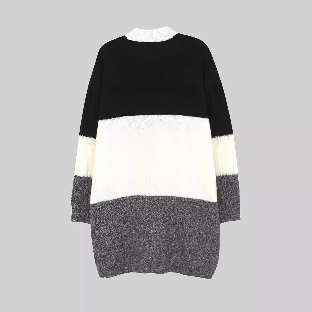 Dame afslappet strik cardigan med unikt blokdesign Stilla