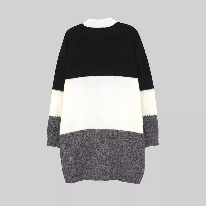 Dame afslappet strik cardigan med unikt blokdesign Stilla