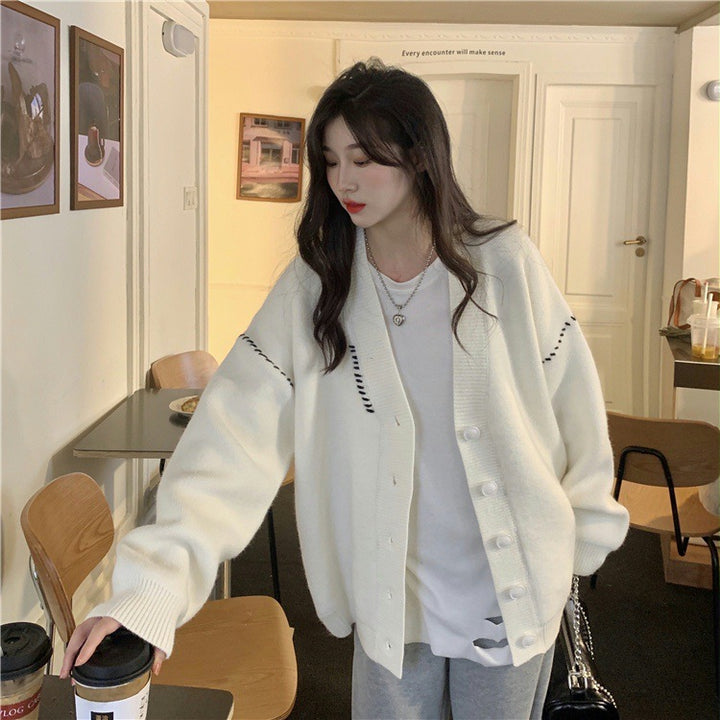 Dame Oversized Strikcardigan med knaplukning Stilla