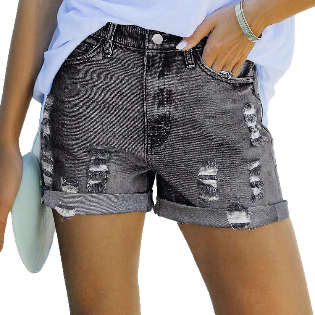 Dame mode Destroyed Denim Shorts med høj talje og oplyste områder Stilla