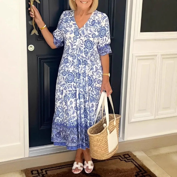 Dame Maxikjole med raffineret volant og blomsterdesign Stilla