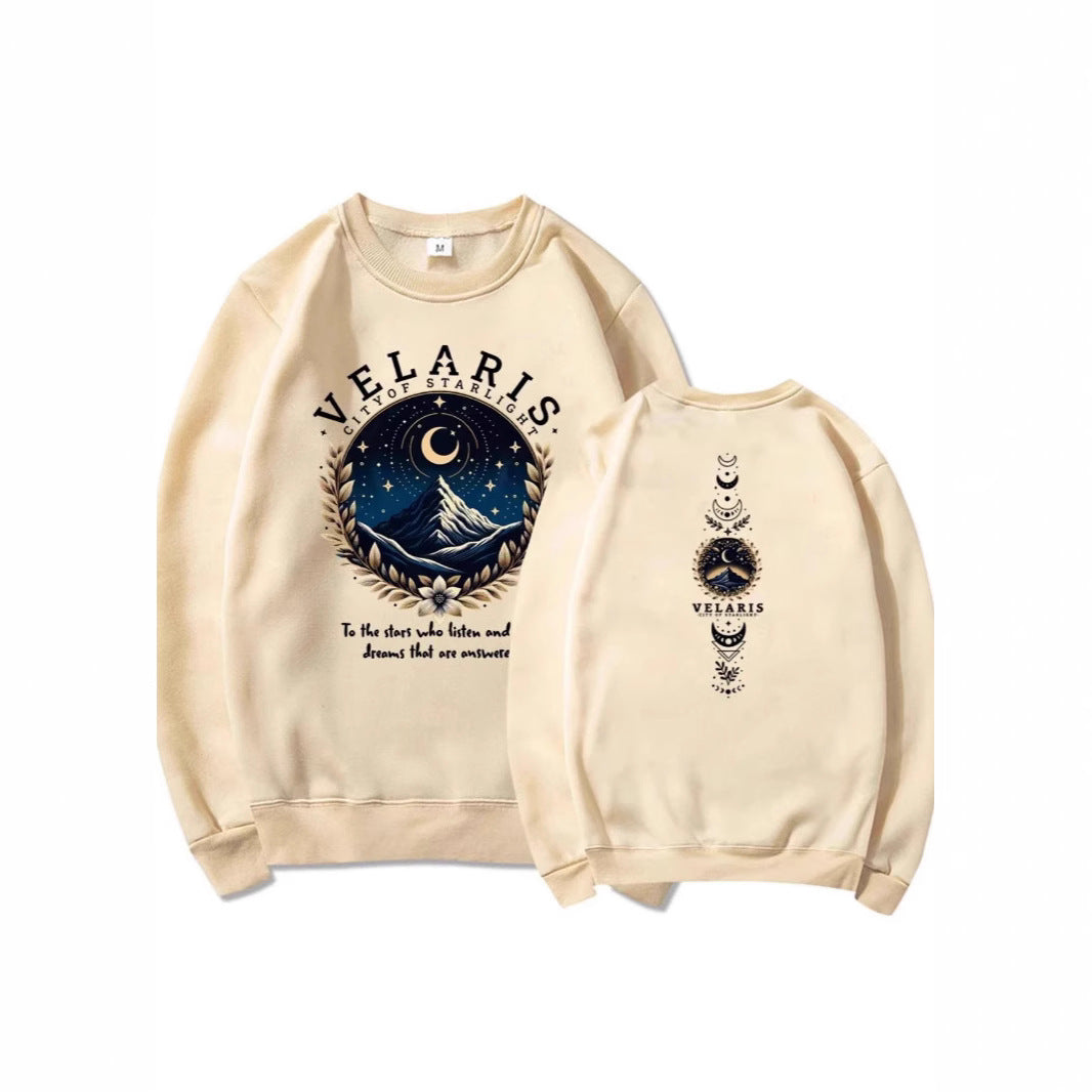 Kvinders sweatshirt med kunstnerisk nattehimmel motiv Skovae