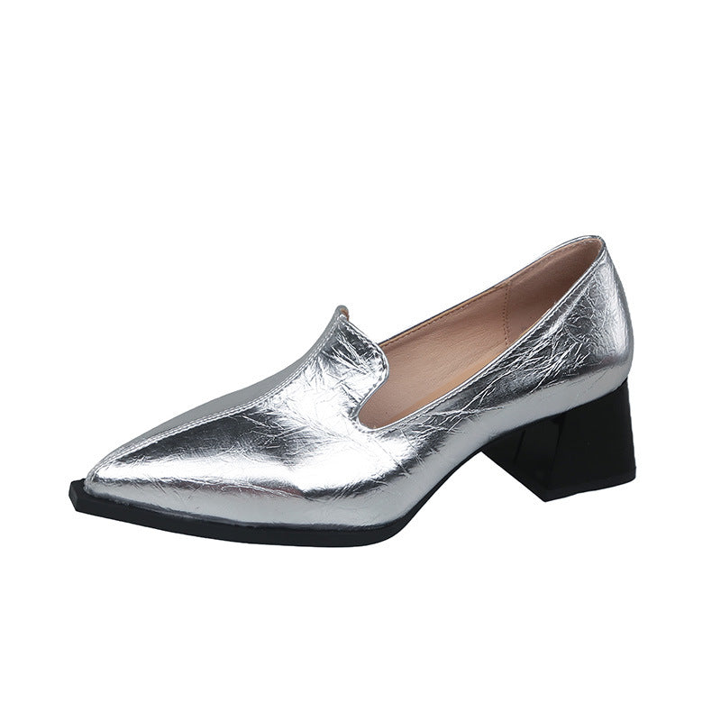 Dame Metallic Spids-Tå Blokhæl Slip-On Mules Stilla