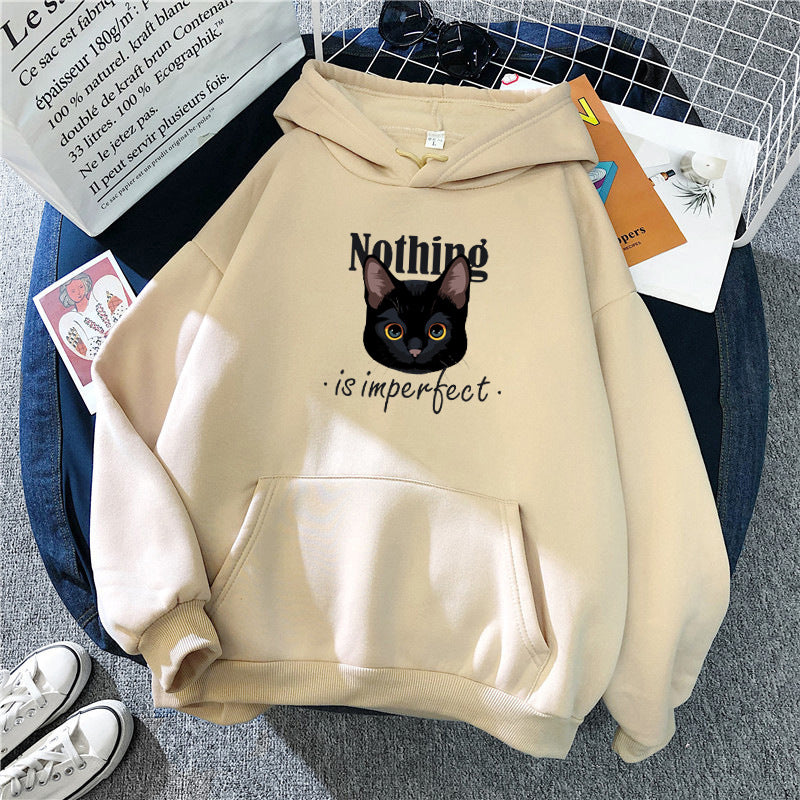 Women's Cozy Hoodie with Artistic Cat Design Skovae